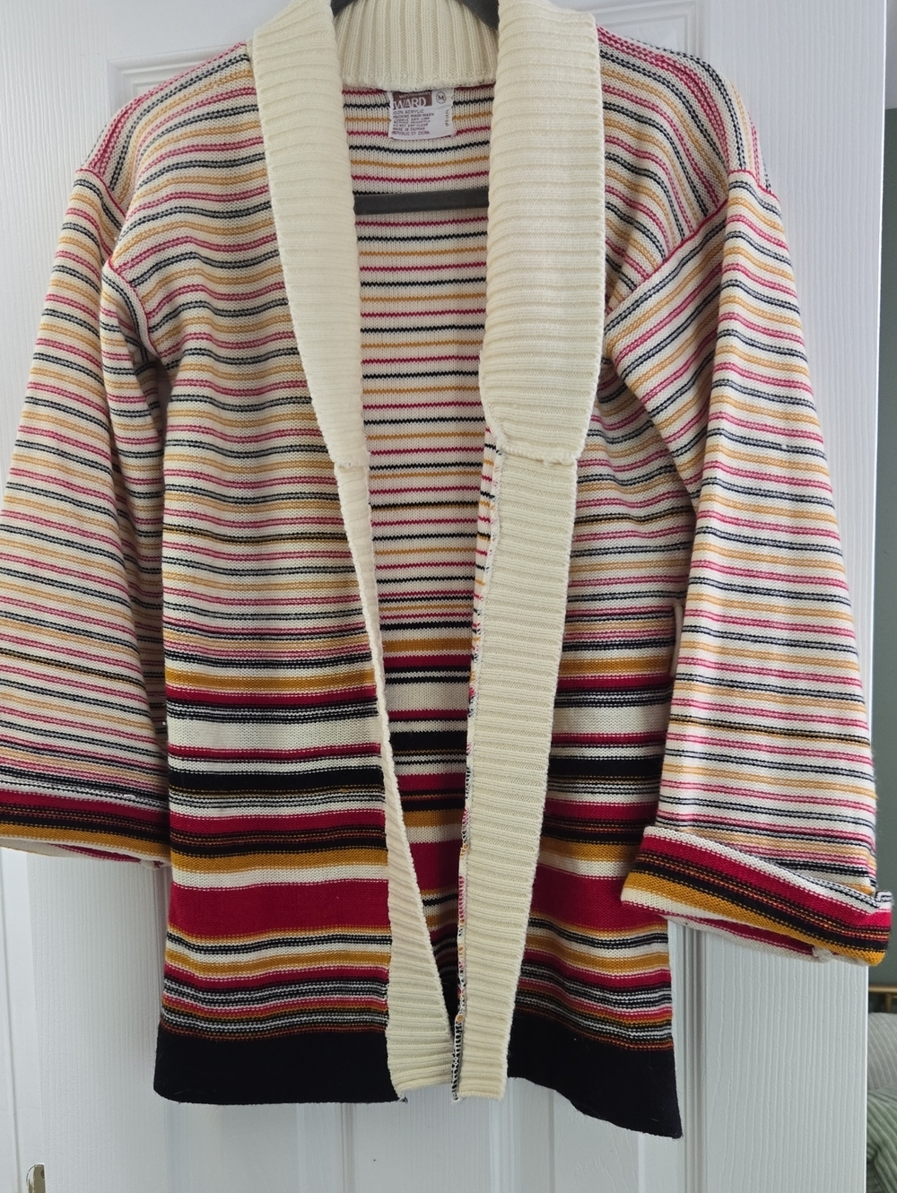 Vintage 70s Montgomery Ward Striped Cardigan Sweater Acrylic Knit Retro Boho M